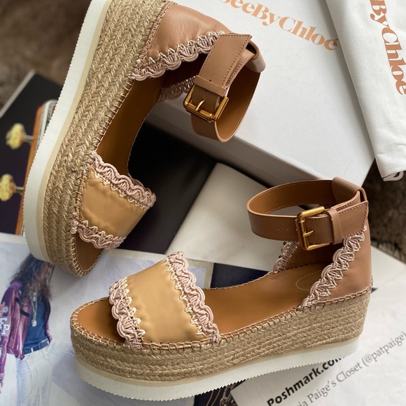 See By Chloe Glyn Leather Flatform Espadrille Sandals